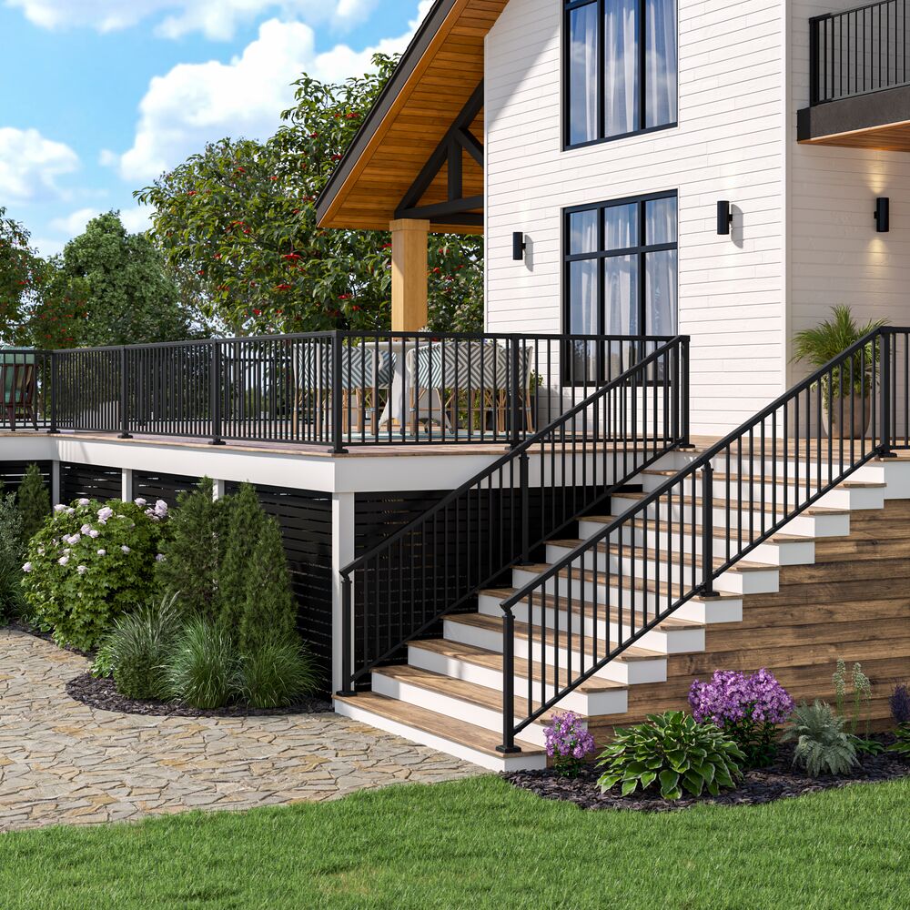 Freedom Margate Pre-assembled 6-ft x 36-in Matte Black Aluminum Deck Stair Rail Kit