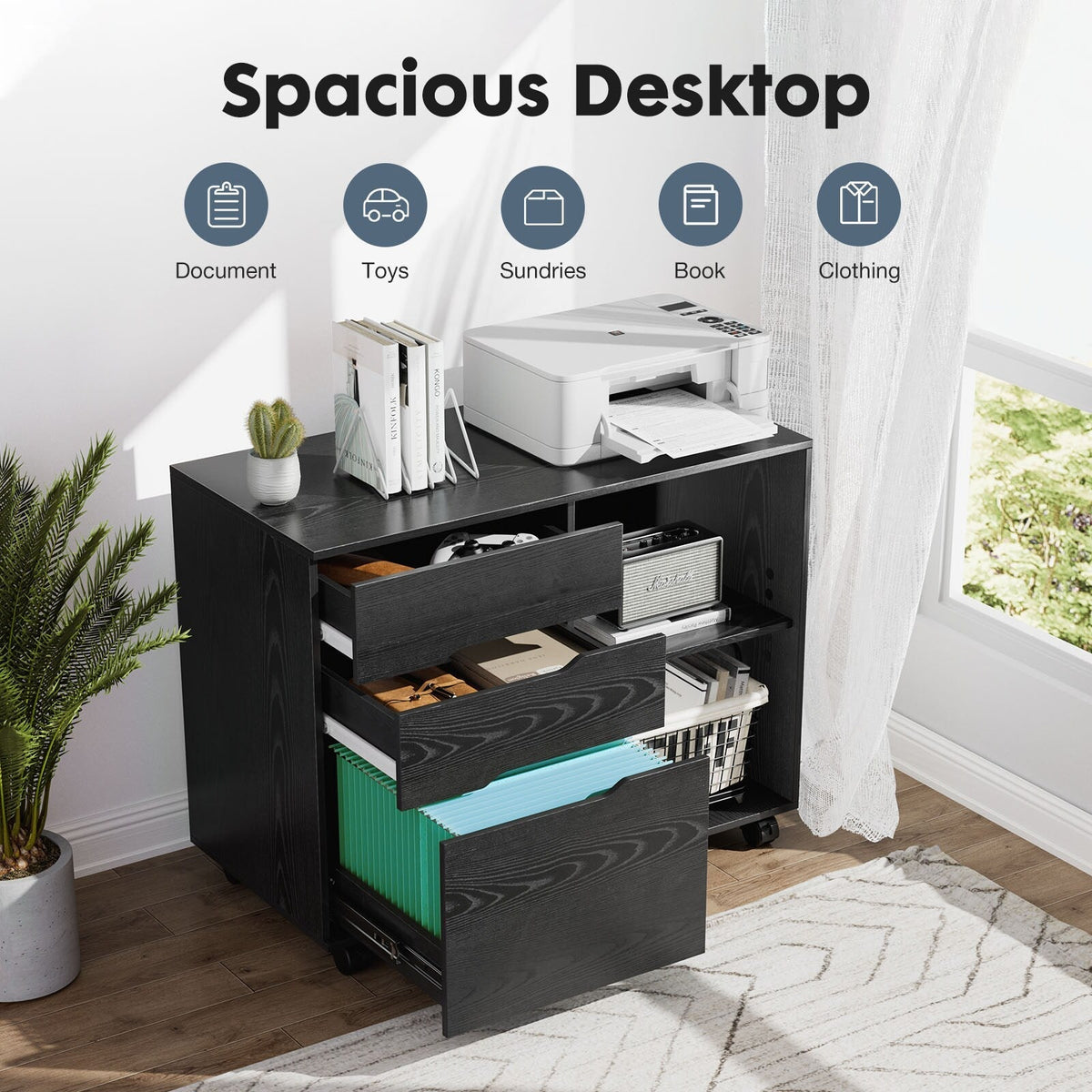 Maocao Hoom Black 3-Drawer 15.74-in File Cabinet