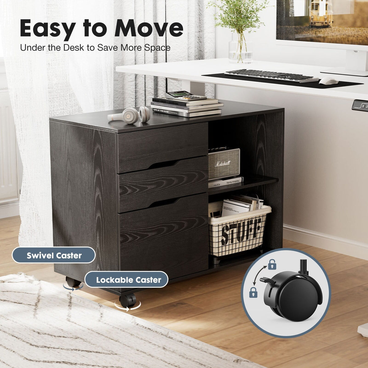 Maocao Hoom Black 3-Drawer 15.74-in File Cabinet