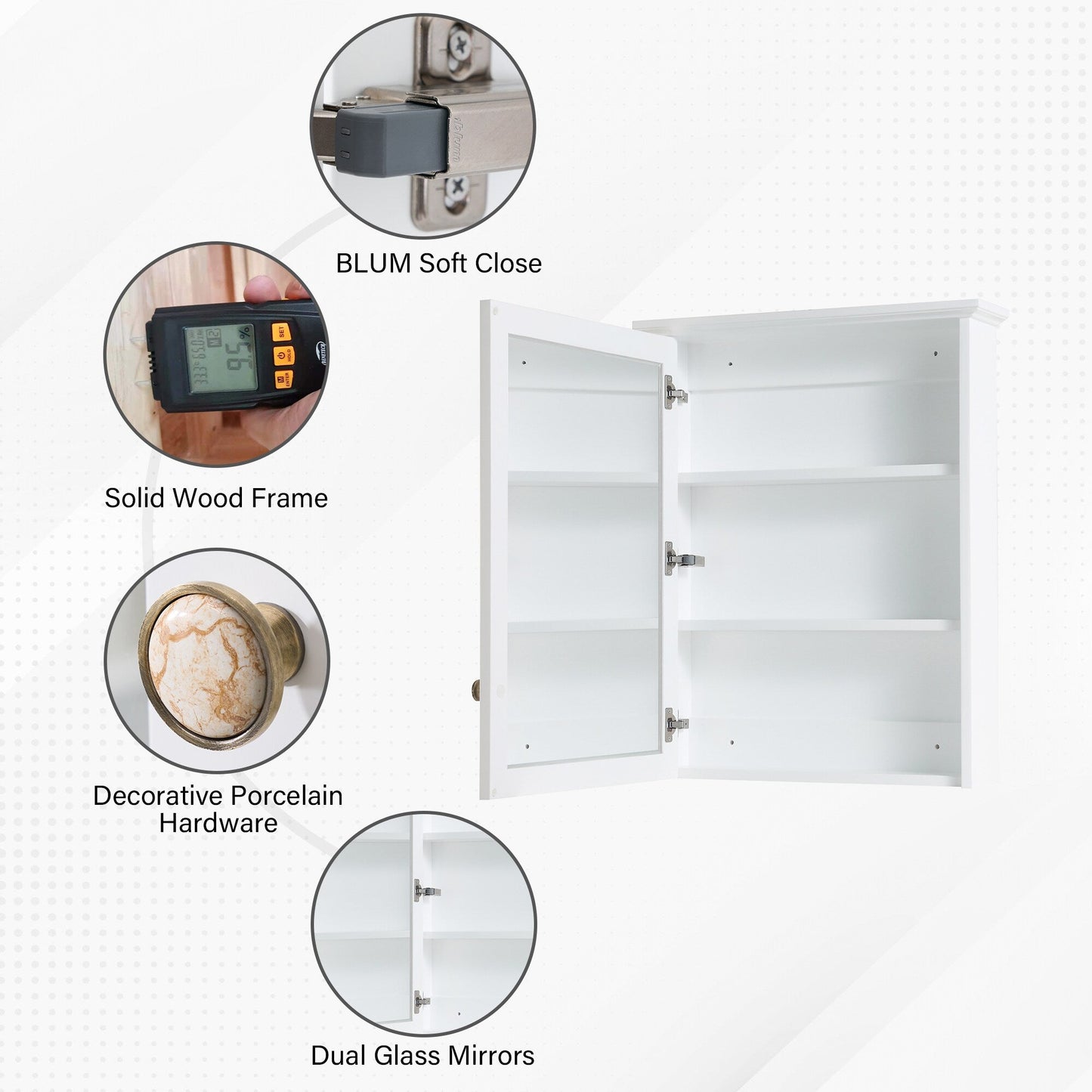 WELLFOR Solid Wood 24-in x 30-in Surface Mount White Mirrored Soft Close Medicine Cabinet