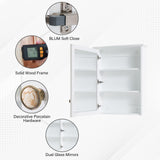 WELLFOR Solid Wood 24-in x 30-in Surface Mount White Mirrored Soft Close Medicine Cabinet