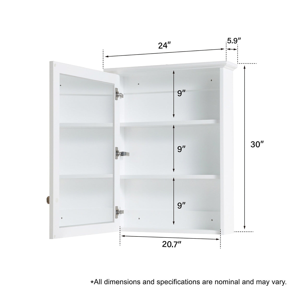WELLFOR Solid Wood 24-in x 30-in Surface Mount White Mirrored Soft Close Medicine Cabinet