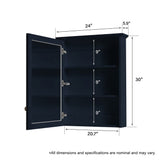 WELLFOR Solid Wood 24 x 30 Surface Mount Navy Blue Mirrored Soft Close Medicine Cabinet