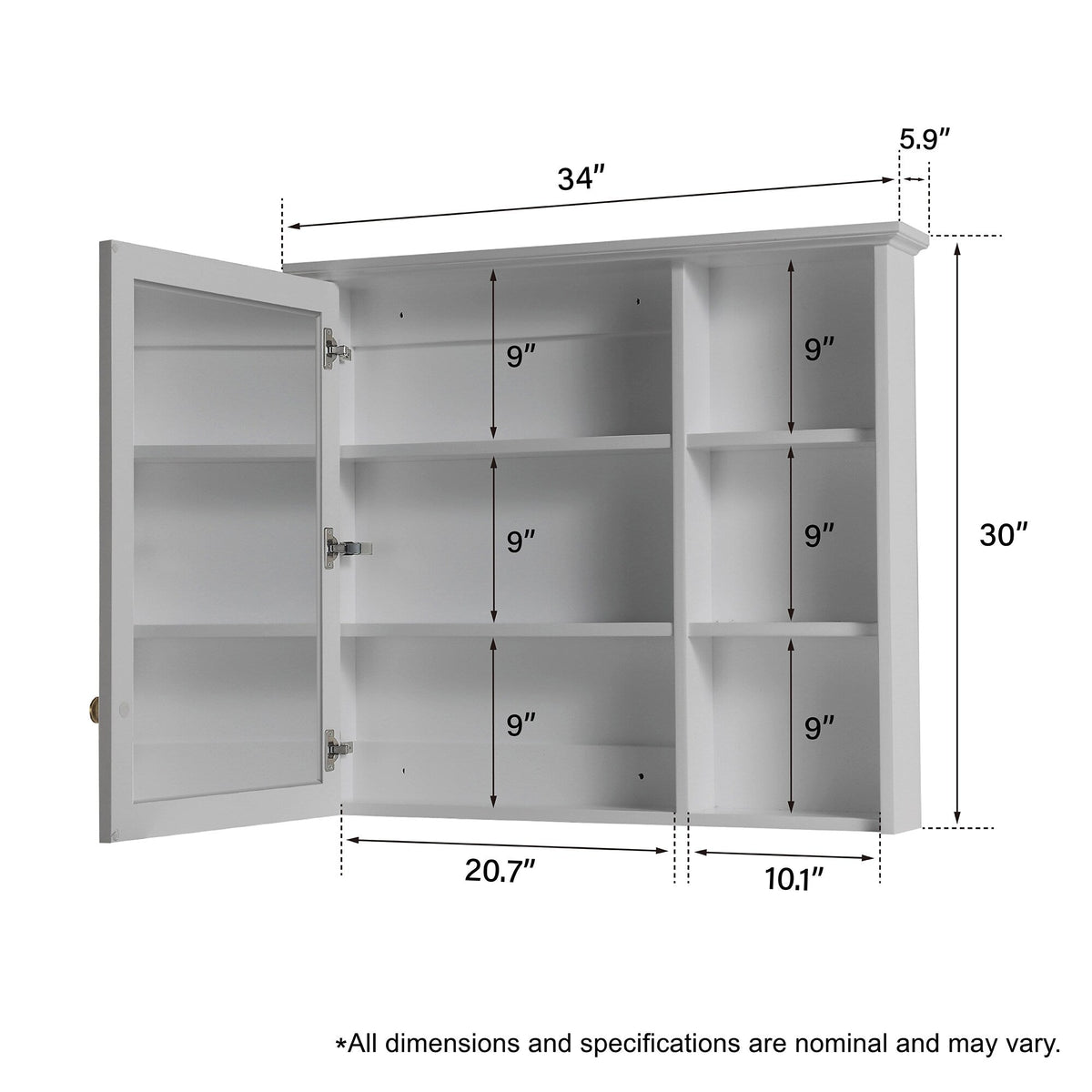 WELLFOR Solid Wood 34-in x 30-in Surface Mount Gray Mirrored Soft Close Medicine Cabinet