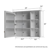 WELLFOR Solid Wood 34-in x 30-in Surface Mount Gray Mirrored Soft Close Medicine Cabinet