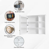 WELLFOR Solid Wood 34-in x 30-in Surface Mount White Mirrored Soft Close Medicine Cabinet