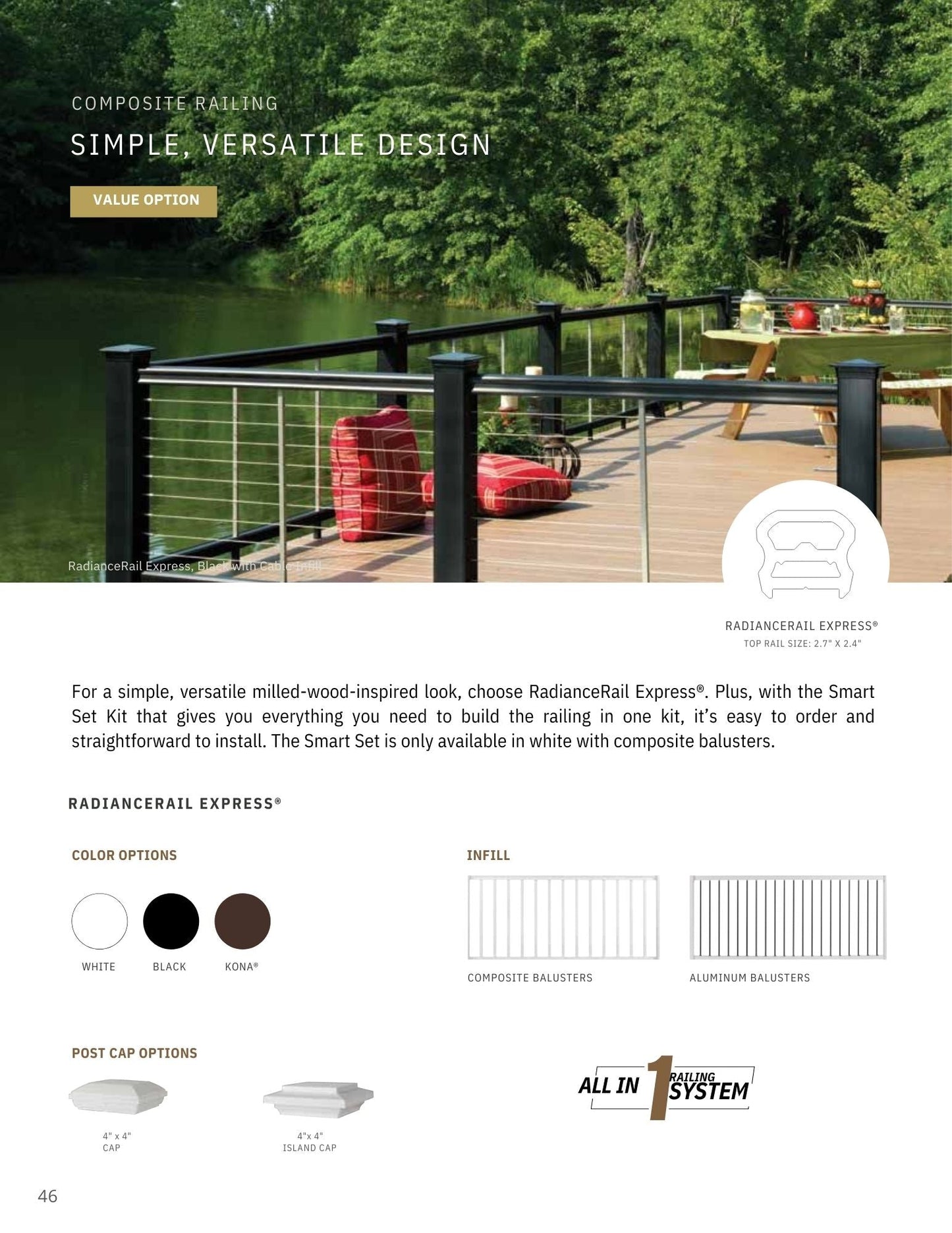 TimberTech 4-in x 4-in RadianceRail Express Kona Composite Deck Post Cap