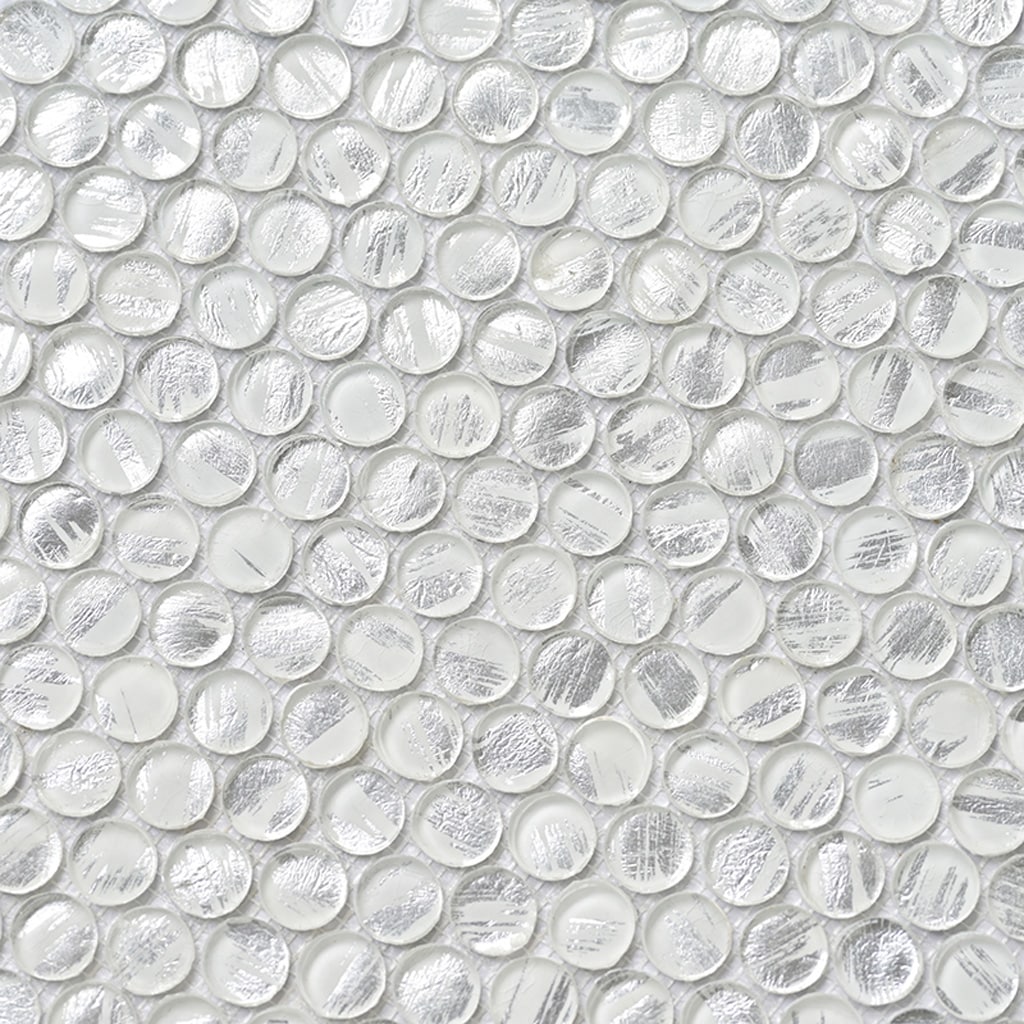Apollo Tile Majeste Silver 12-in x 12-in Glossy Glass Penny Round Floor and Wall Tile (10.34-sq. ft/ Carton)