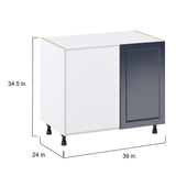 Hugo&Borg Lorette 39-in W x 34.5-in H x 25-in D Navy Blue Blind Corner Base Fully Assembled Cabinet (Recessed Panel Shaker Style)