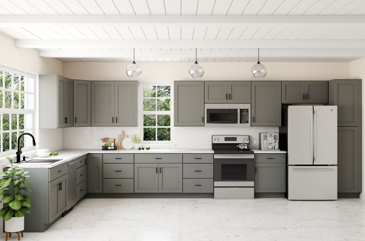 RELIABILT Overlake 24-in W x 34.5-in H x 24-in D Gray 1-Drawer Base Ready To Assemble Plywood Cabinet (Recessed Panel Shaker Door Style)