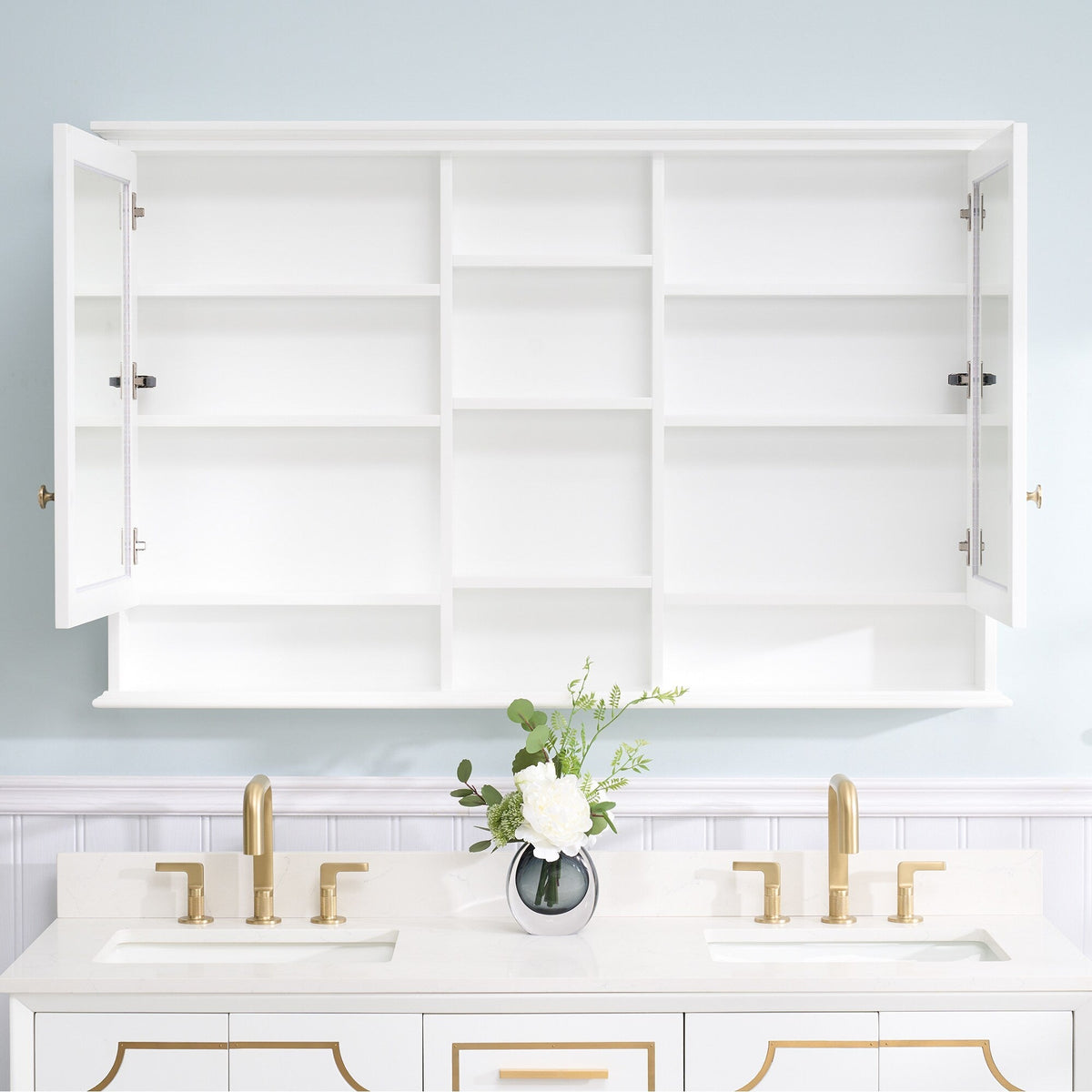 WELLFOR ART Solid Wood 55-in x 35-in Surface Mount White Mirrored Soft Close Medicine Cabinet