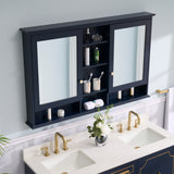 WELLFOR ART Solid Wood 55-in x 35-in Surface Mount Navy Blue Mirrored Soft Close Medicine Cabinet