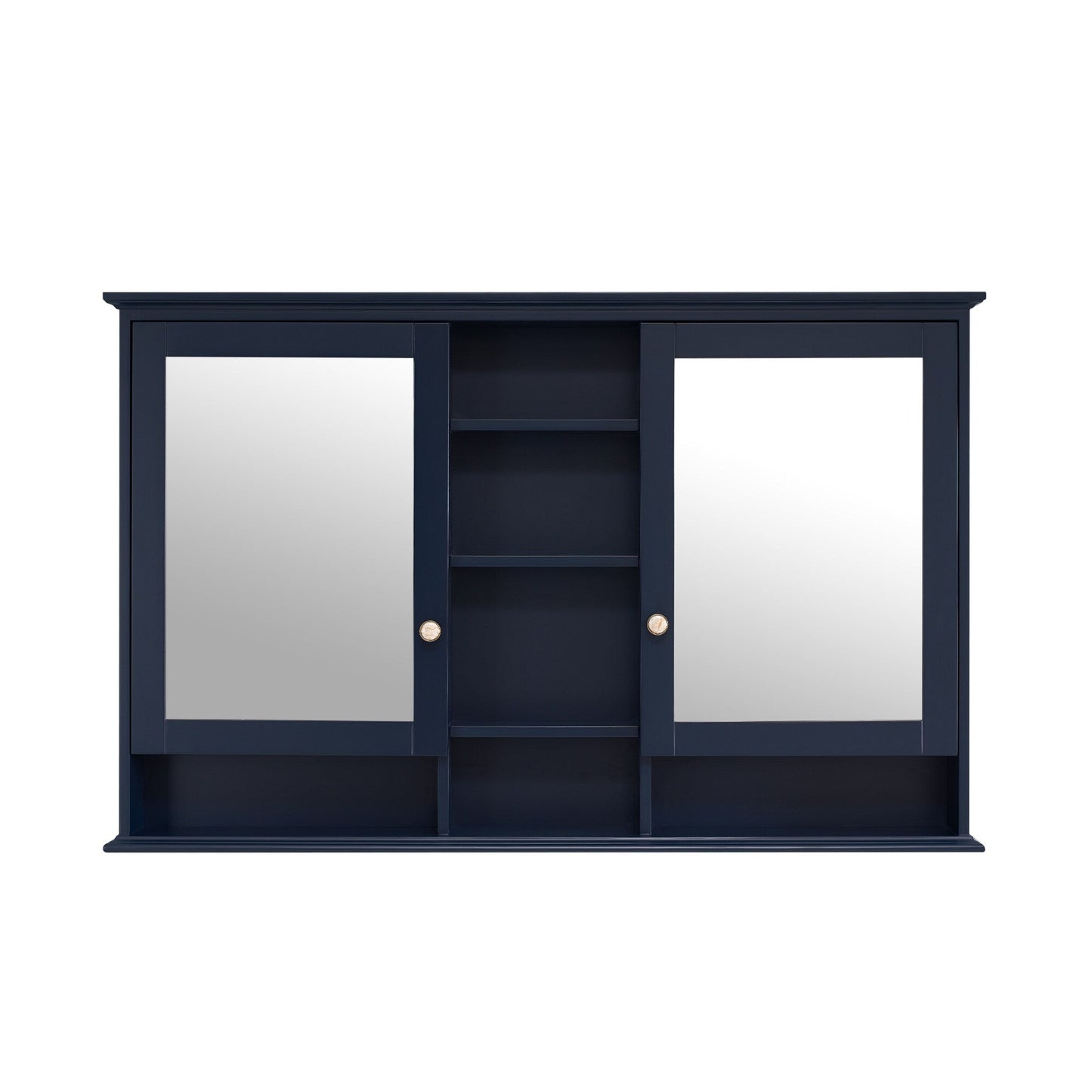 WELLFOR ART Solid Wood 55-in x 35-in Surface Mount Navy Blue Mirrored Soft Close Medicine Cabinet