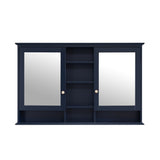 WELLFOR ART Solid Wood 55-in x 35-in Surface Mount Navy Blue Mirrored Soft Close Medicine Cabinet