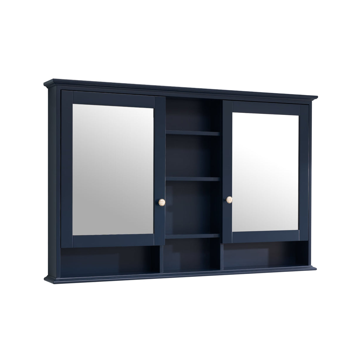 WELLFOR ART Solid Wood 55-in x 35-in Surface Mount Navy Blue Mirrored Soft Close Medicine Cabinet