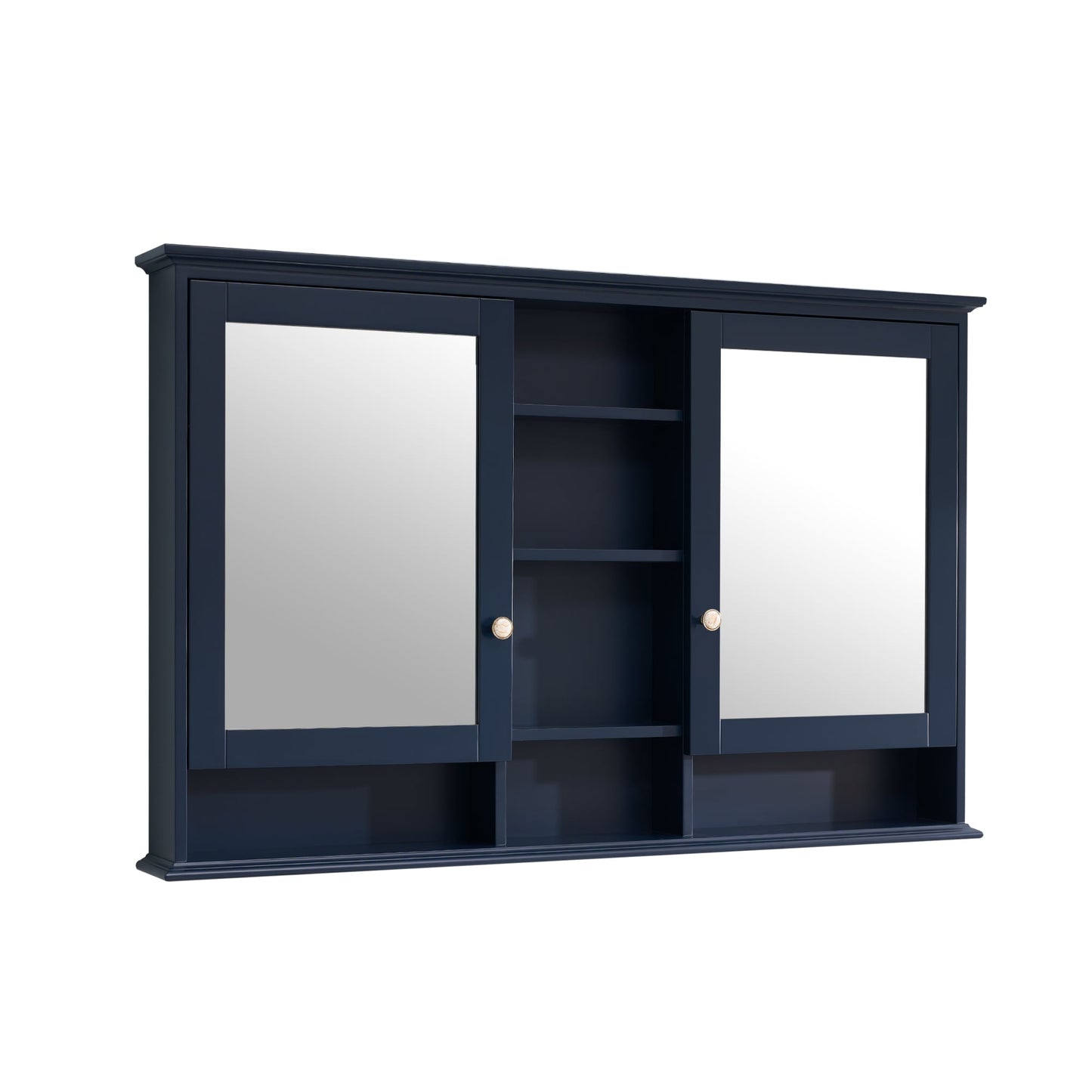 WELLFOR ART Solid Wood 55-in x 35-in Surface Mount Navy Blue Mirrored Soft Close Medicine Cabinet