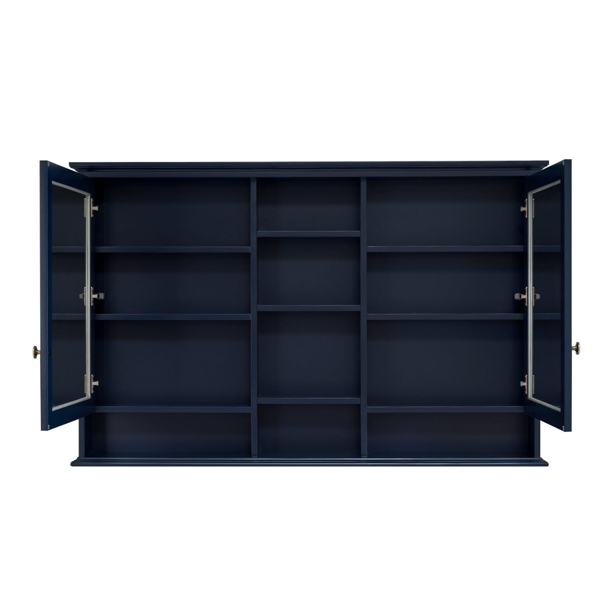 WELLFOR ART Solid Wood 55-in x 35-in Surface Mount Navy Blue Mirrored Soft Close Medicine Cabinet