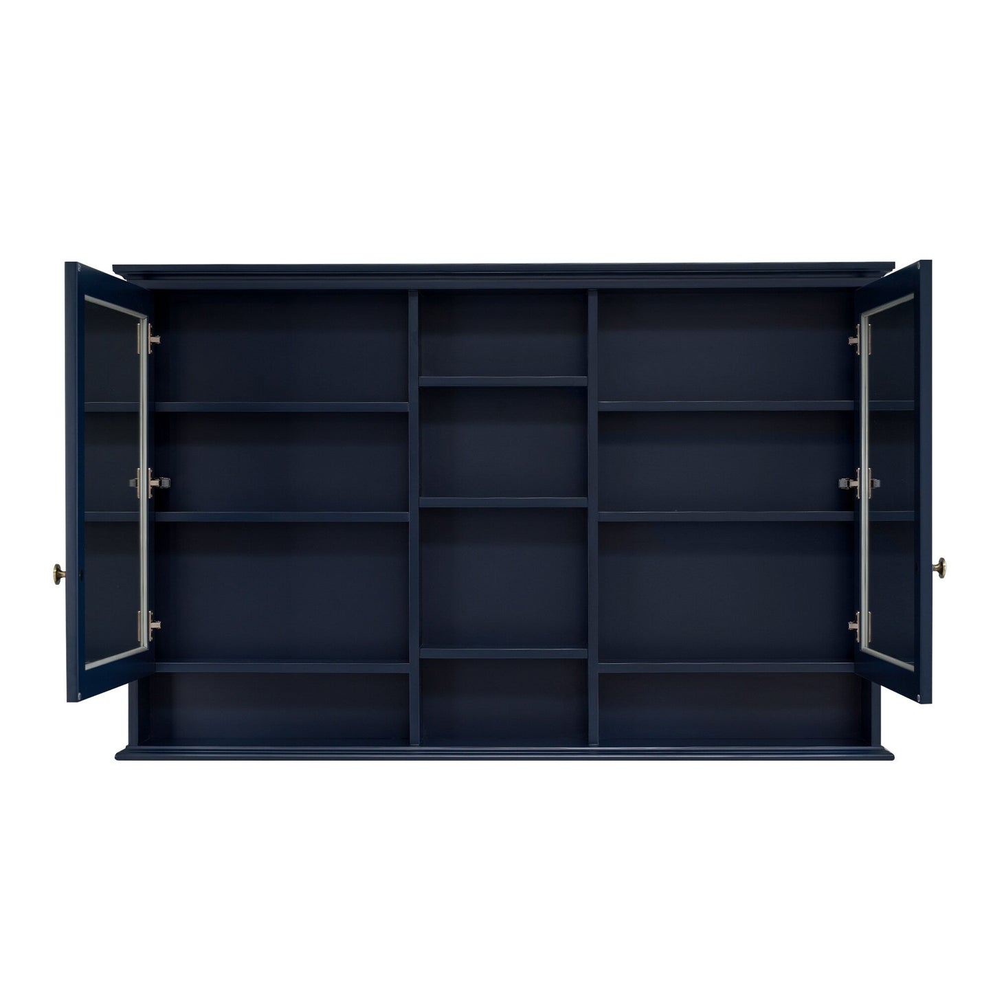 WELLFOR ART Solid Wood 55-in x 35-in Surface Mount Navy Blue Mirrored Soft Close Medicine Cabinet
