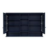 WELLFOR ART Solid Wood 55-in x 35-in Surface Mount Navy Blue Mirrored Soft Close Medicine Cabinet