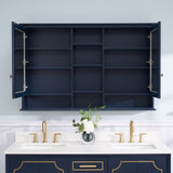WELLFOR ART Solid Wood 55-in x 35-in Surface Mount Navy Blue Mirrored Soft Close Medicine Cabinet