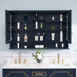 WELLFOR ART Solid Wood 55-in x 35-in Surface Mount Navy Blue Mirrored Soft Close Medicine Cabinet