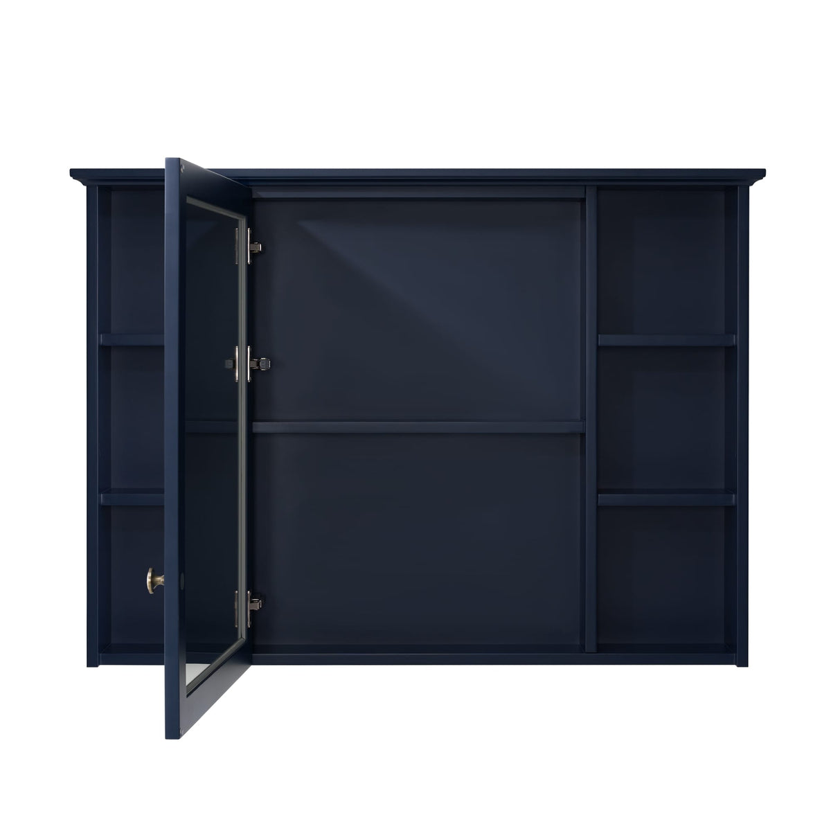 WELLFOR ART Solid Wood 42-in x 30-in Surface Mount Navy Blue Mirrored Soft Close Medicine Cabinet