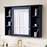 WELLFOR ART Solid Wood 42-in x 30-in Surface Mount Navy Blue Mirrored Soft Close Medicine Cabinet