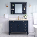 WELLFOR ART Solid Wood 42-in x 30-in Surface Mount Navy Blue Mirrored Soft Close Medicine Cabinet