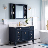 WELLFOR ART Solid Wood 42-in x 30-in Surface Mount Navy Blue Mirrored Soft Close Medicine Cabinet