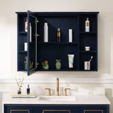 WELLFOR ART Solid Wood 42-in x 30-in Surface Mount Navy Blue Mirrored Soft Close Medicine Cabinet