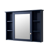 WELLFOR ART Solid Wood 42-in x 30-in Surface Mount Navy Blue Mirrored Soft Close Medicine Cabinet