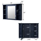 WELLFOR ART Solid Wood 42-in x 30-in Surface Mount Navy Blue Mirrored Soft Close Medicine Cabinet