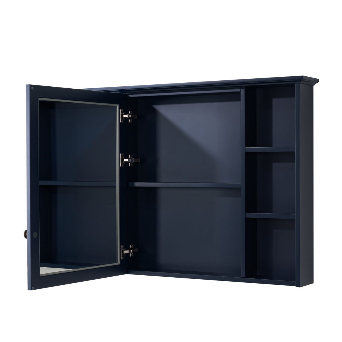 WELLFOR ART Solid Wood 42-in x 30-in Surface Mount Navy Blue Mirrored Soft Close Medicine Cabinet