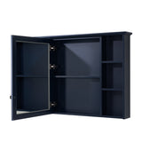 WELLFOR ART Solid Wood 42-in x 30-in Surface Mount Navy Blue Mirrored Soft Close Medicine Cabinet