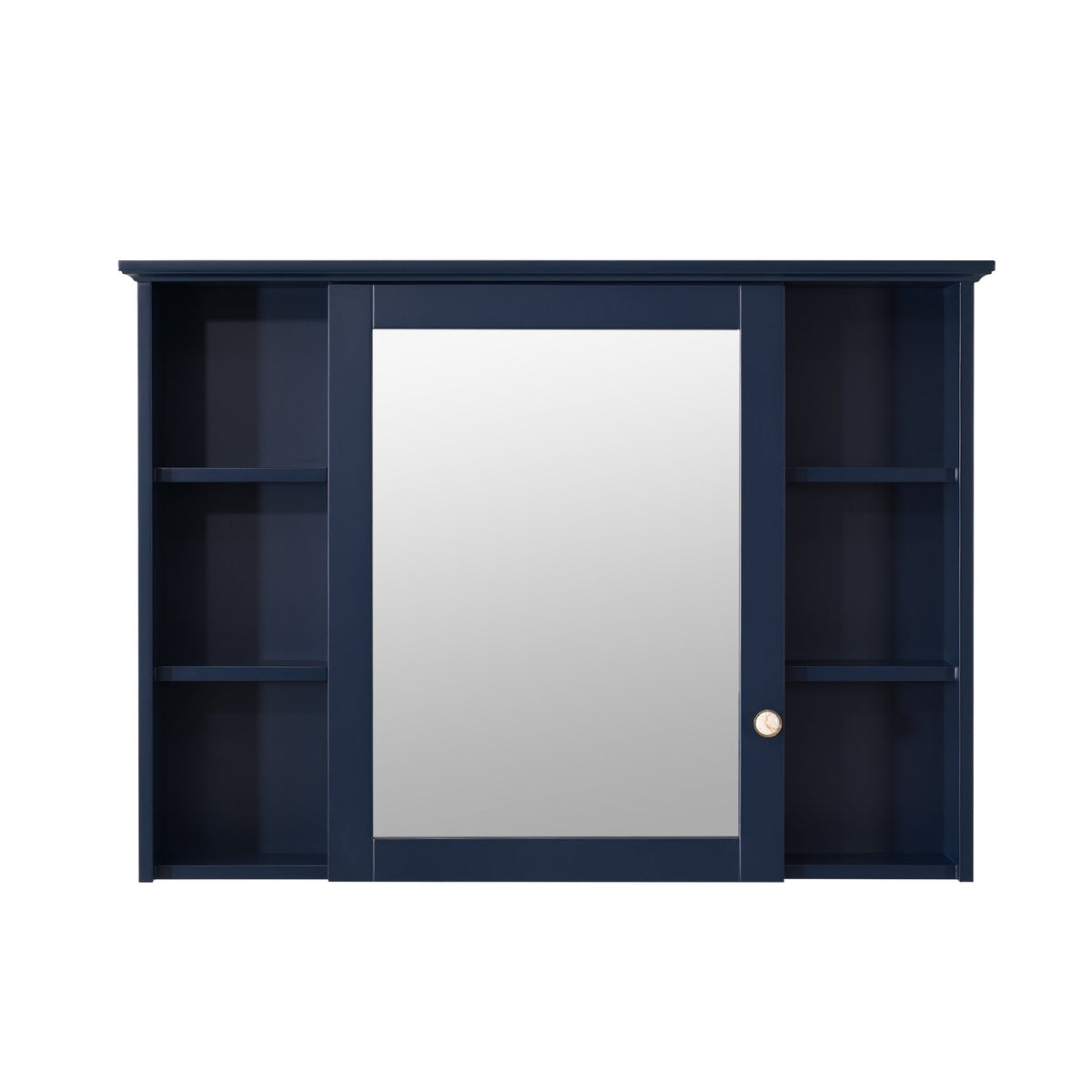 WELLFOR ART Solid Wood 42-in x 30-in Surface Mount Navy Blue Mirrored Soft Close Medicine Cabinet