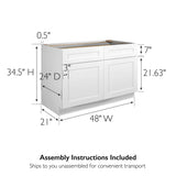 Design House Brookings 48-in W x 34.5-in H x 24-in D White Maple 2-Drawers Base Ready To Assemble Plywood Cabinet (Recessed Panel Shaker Style)