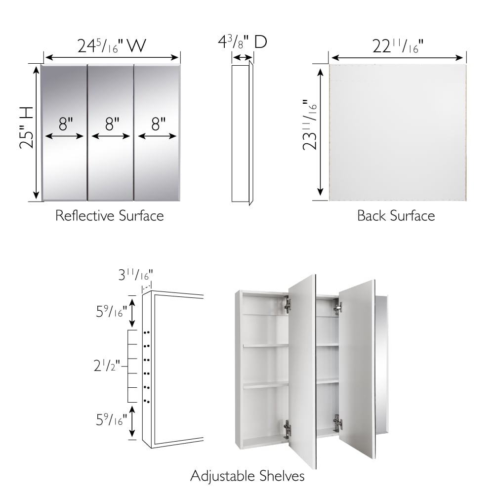 Design House Cyprus 25.1-in x 24.5-in Surface/Recessed Mount Clear Mirrored Medicine Cabinet