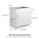 Design House Brookings 30-in W x 34.5-in H x 24-in D White Maple 1-Drawer Base Ready To Assemble Plywood Cabinet (Recessed Panel Shaker Style)