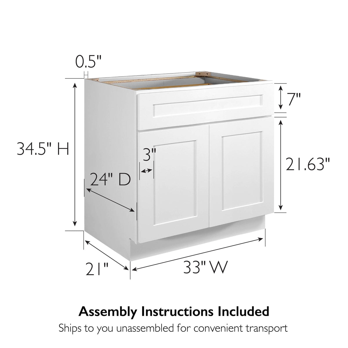 Design House Brookings 33-in W x 34.5-in H x 24-in D White Maple L-shaped 1-Drawer Base Fully Assembled Plywood Cabinet (Recessed Panel Shaker Style)