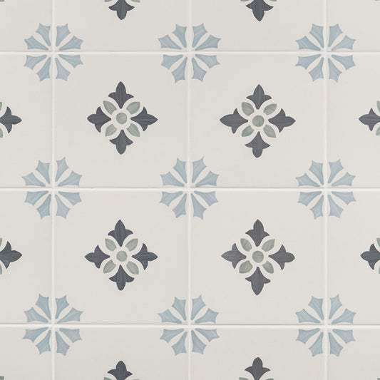 Artmore Tile Agave Poppy Blue 8-in x 8-in Matte Porcelain Encaustic Floor and Wall Tile product image