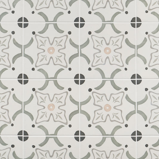 Artmore Tile Agave Flora Green 8-in x 8-in Matte Porcelain Encaustic Floor and Wall Tile product image