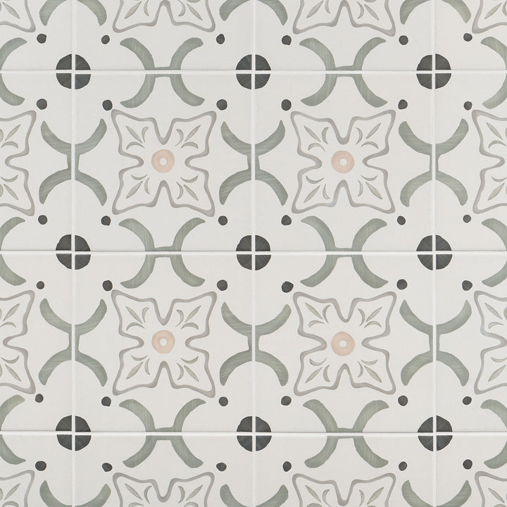 Artmore Tile Agave Flora Green 8-in x 8-in Matte Porcelain Encaustic Floor and Wall Tile product image