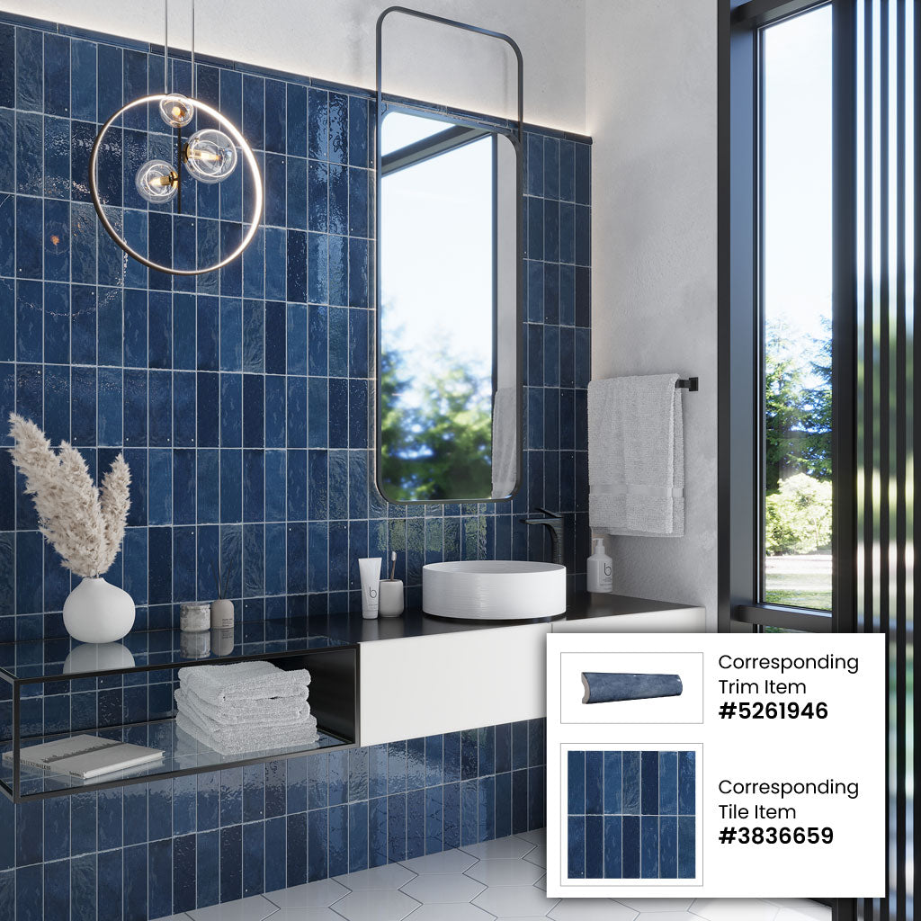 Apollo Tile 10-Pack Blue 1-in x 8-in Ceramic Bullnose Tile (0.556-sq. ft/ Carton)