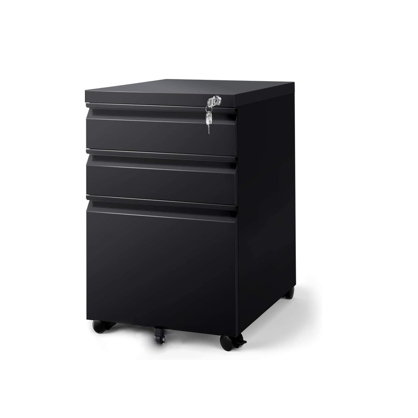GZMR Contemporary 3 Drawer File Cabinet with Lock, Metal Vertical Filing Cabinet, Black, Increased Capacity, Smooth Operation, Secure Interlock System