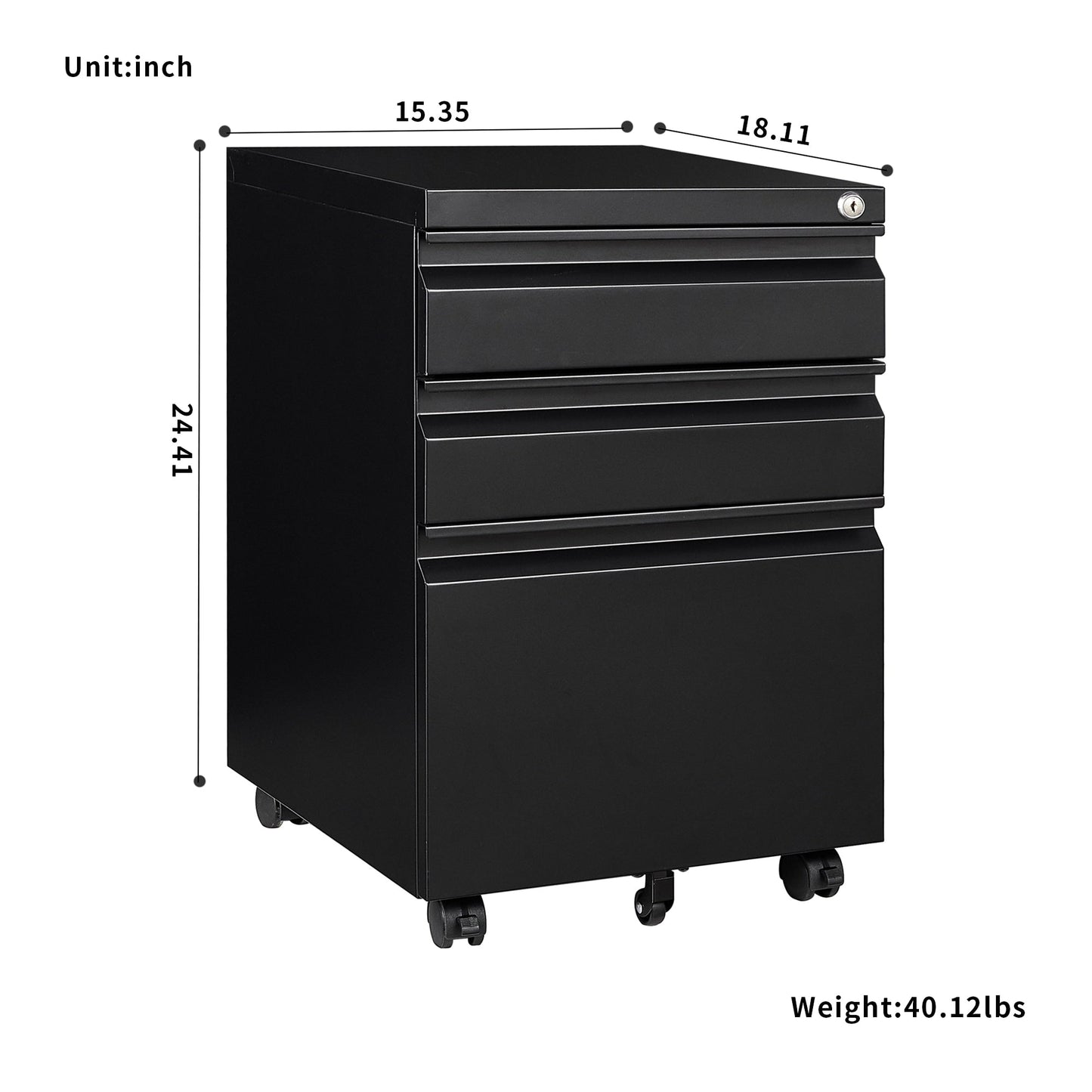 GZMR Contemporary 3 Drawer File Cabinet with Lock, Metal Vertical Filing Cabinet, Black, Increased Capacity, Smooth Operation, Secure Interlock System
