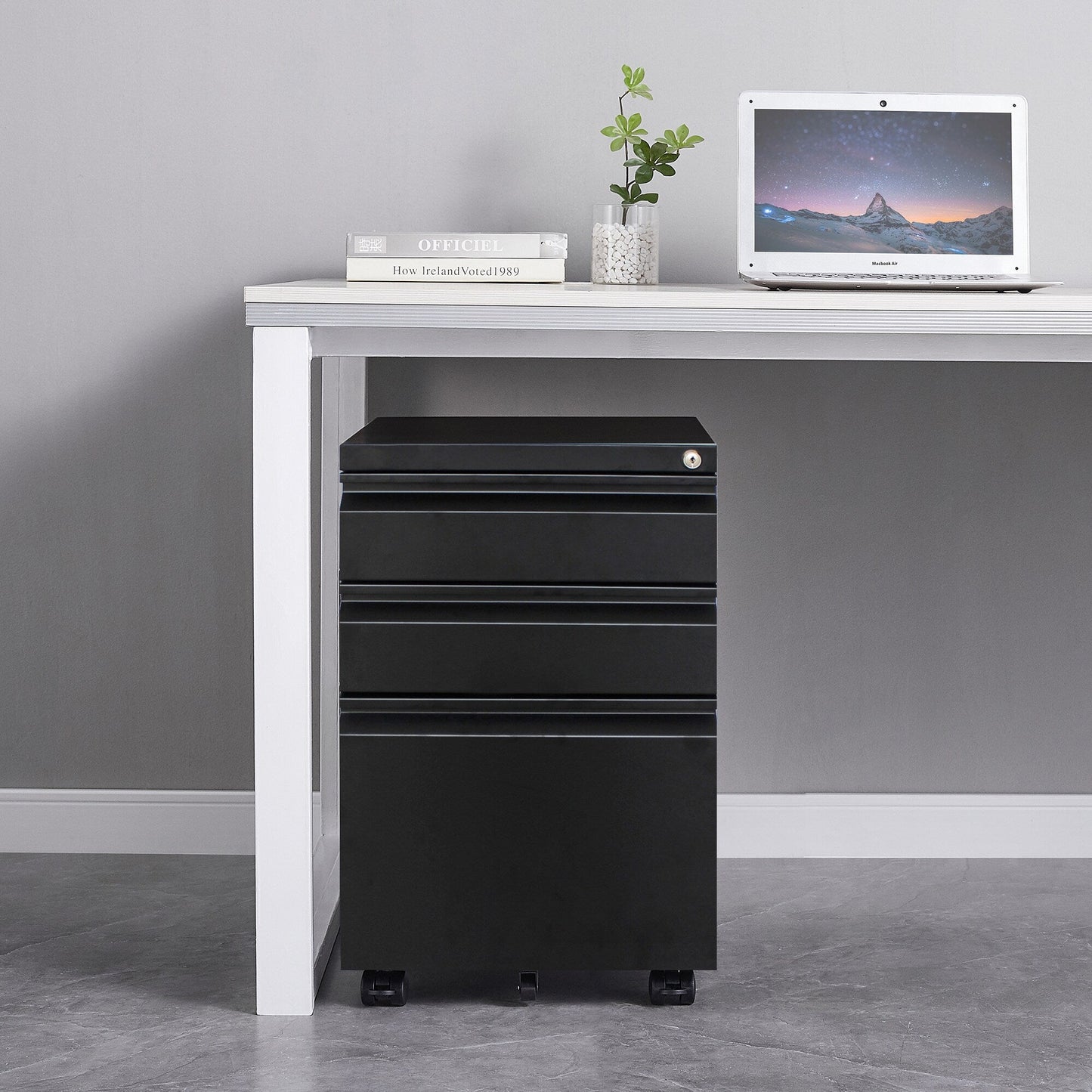 GZMR Contemporary 3 Drawer File Cabinet with Lock, Metal Vertical Filing Cabinet, Black, Increased Capacity, Smooth Operation, Secure Interlock System