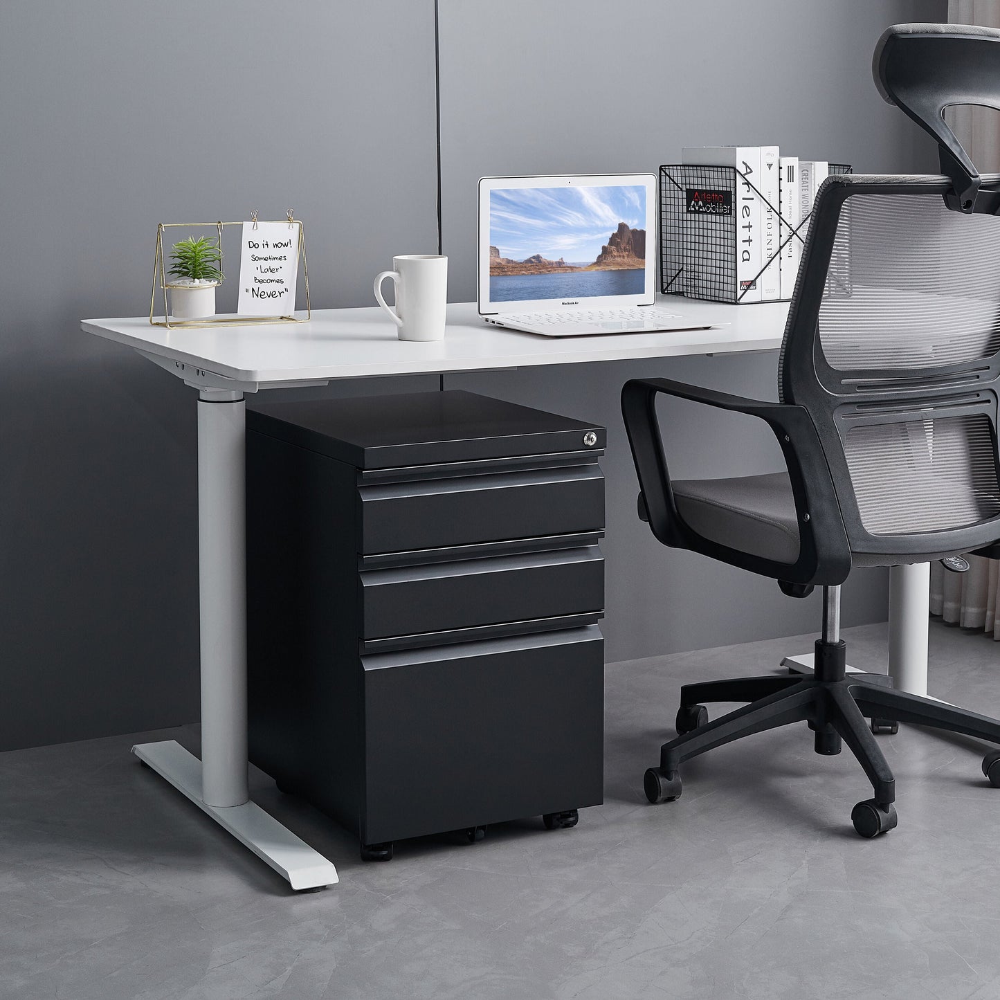 GZMR Contemporary 3 Drawer File Cabinet with Lock, Metal Vertical Filing Cabinet, Black, Increased Capacity, Smooth Operation, Secure Interlock System
