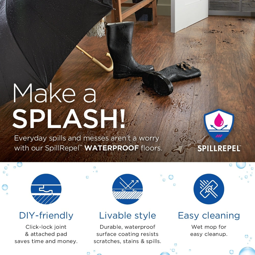 QuickStep Studio + Spill Repel Harrison Hickory 6.14-in W x 3.93-ft L Embossed Waterproof Laminate Wood Plank Flooring