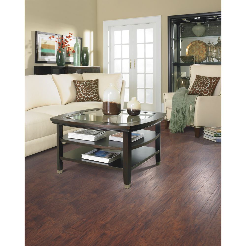 QuickStep Studio + Spill Repel Toasted Chestnut 4.85-in W x 3.93-ft L Handscraped Waterproof Laminate Flooring, 12-mm Total Thickness
