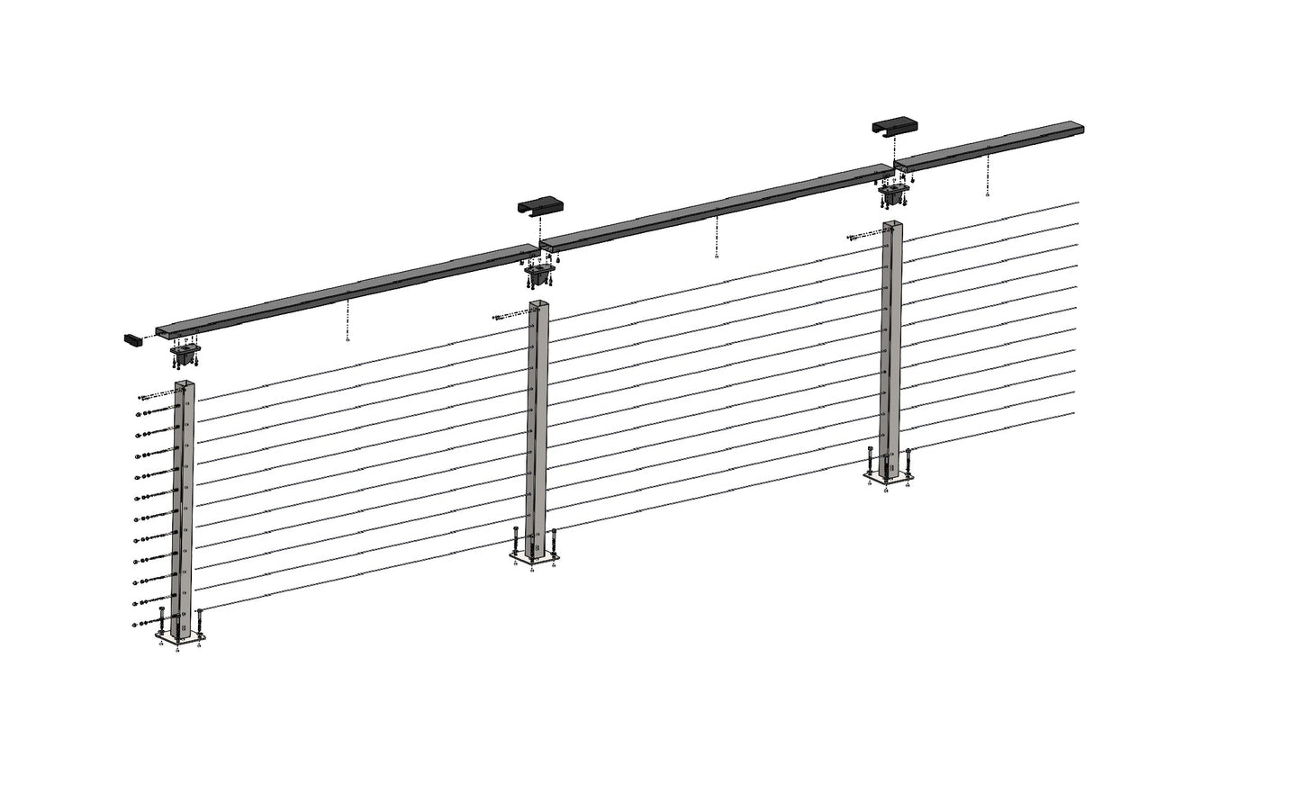 CityPost Deck Mount White Steel Deck Cable Rail Kit